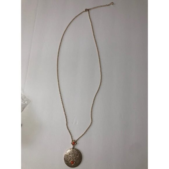 Avon Goldtone Orange Pendant Long Chain Necklace 28” - Picture 6 of 6